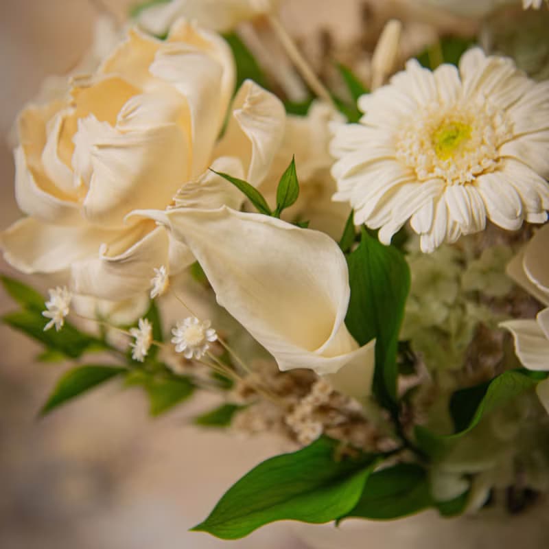 【愛與永恆】新娘捧花 白綠色海芋太陽花 乾燥花 永生花