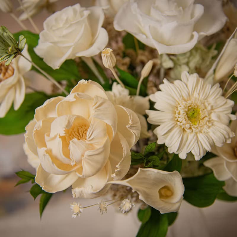 【愛與永恆】新娘捧花 白綠色海芋太陽花 乾燥花 永生花