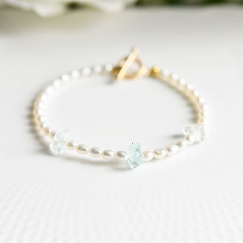 幸せな家庭を築,天使の石 アクアマリンと良質パールのマンテルブレスレット 3月誕生石