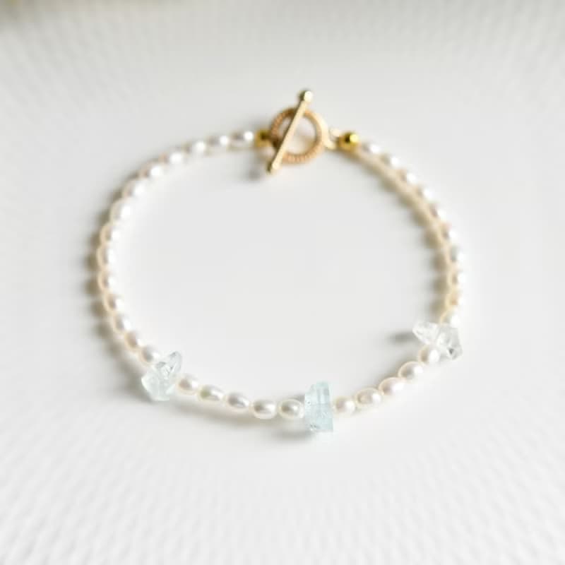 幸せな家庭を築,天使の石 アクアマリンと良質パールのマンテルブレスレット 3月誕生石