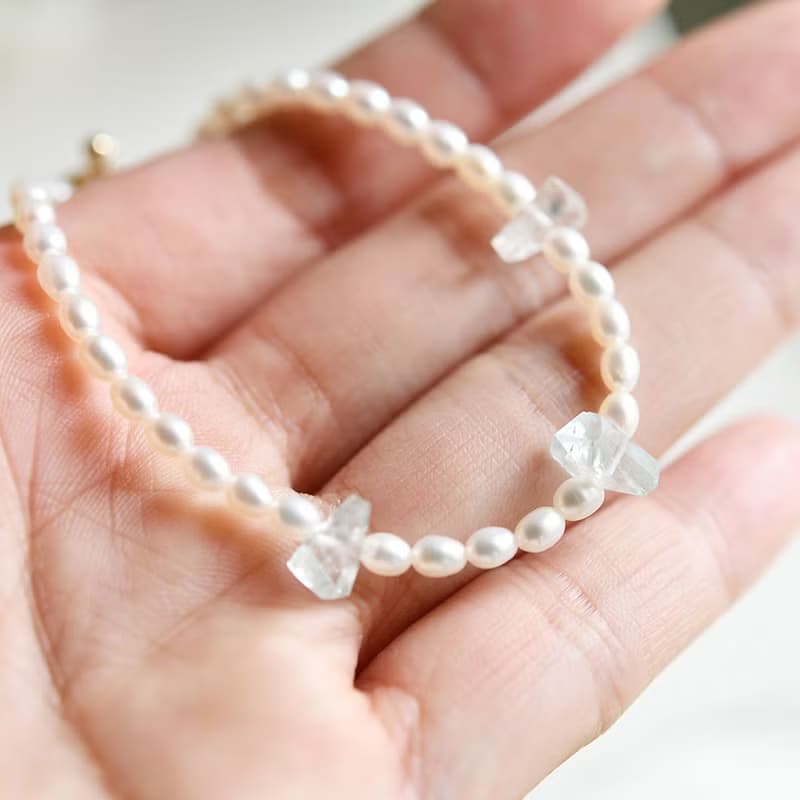 幸せな家庭を築,天使の石 アクアマリンと良質パールのマンテルブレスレット 3月誕生石