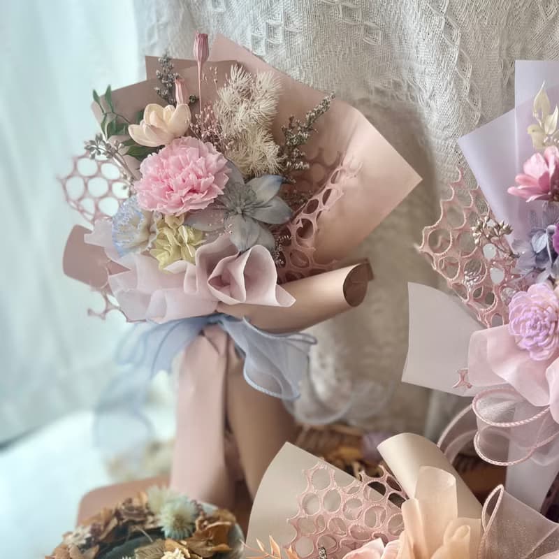 粉嫩小資款永生康乃馨花束 乾燥花束 母親節花束