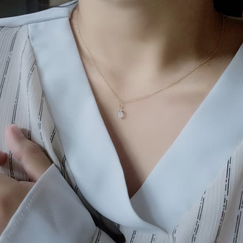 SV925/ 14KGF 裸.單鑽 赫基默鑽石項鍊 Herkimer 閃靈鑽 赫基蒙