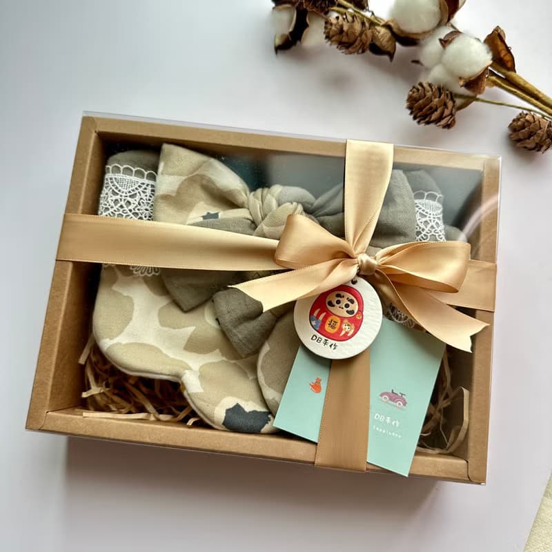 日本花布/新生兒彌月禮盒/蕾絲花兜/蝴蝶結平安福袋/蝴蝶結髮帶
