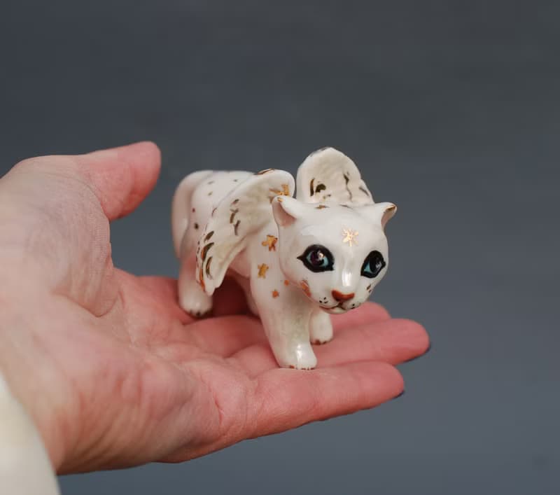Kitten statuette Cat Angel Porcelain figurine Winged kitten Small figurine