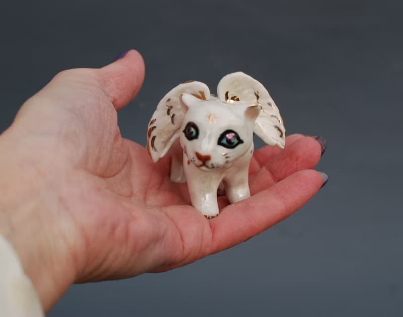 Kitten statuette Cat Angel Porcelain figurine Winged kitten Small figurine
