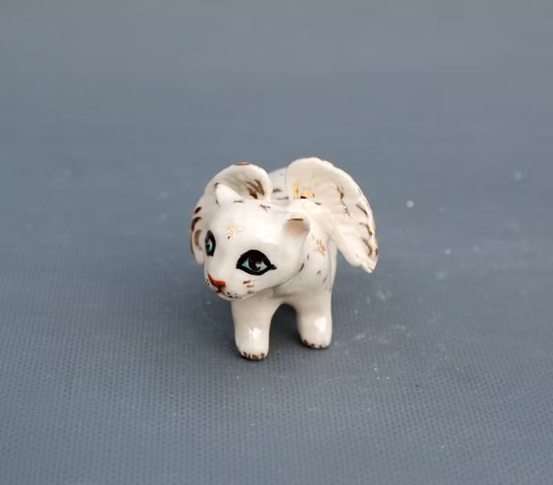 Kitten statuette Cat Angel Porcelain figurine Winged kitten Small figurine