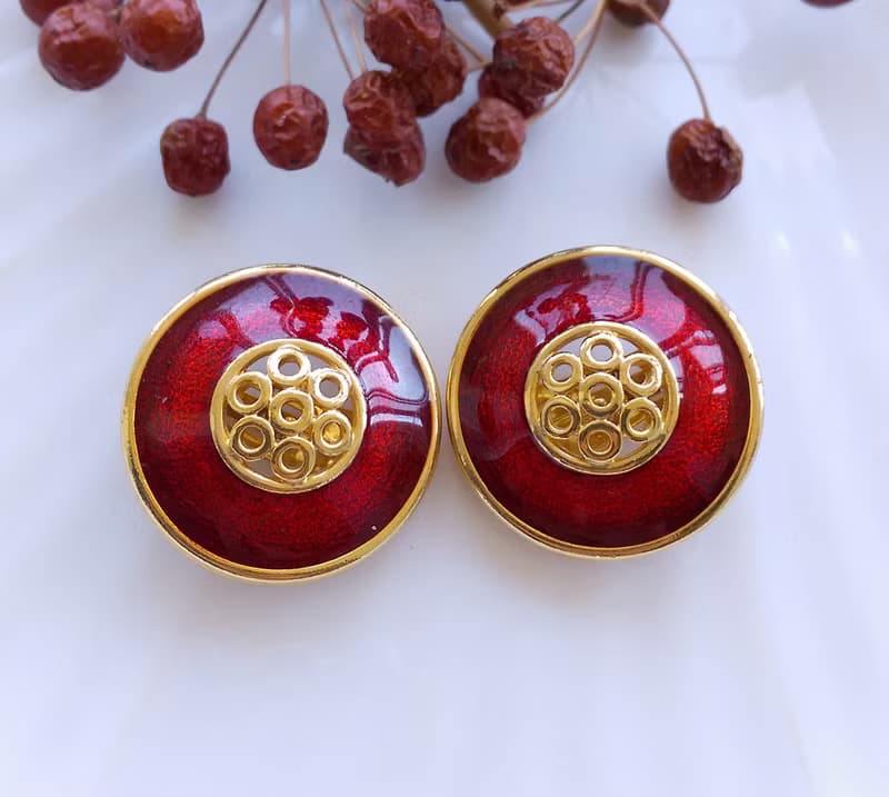 Vintage Jewelry 西洋古董飾品 細緻 經典款式 紅琺瑯 夾式耳環