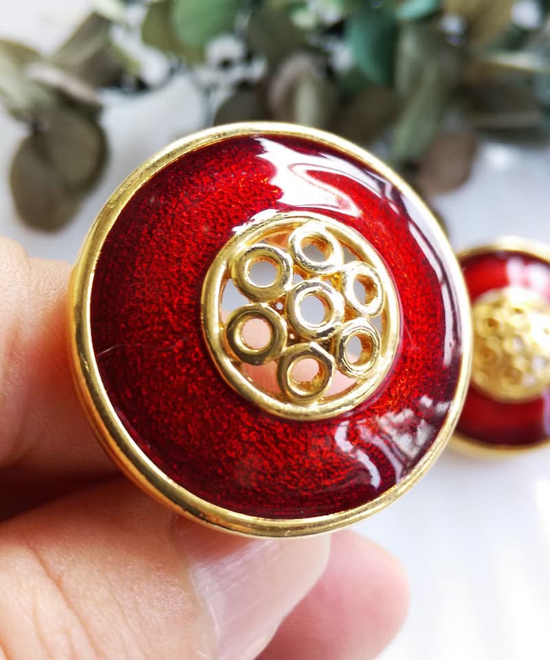 Vintage Jewelry 西洋古董飾品 細緻 經典款式 紅琺瑯 夾式耳環