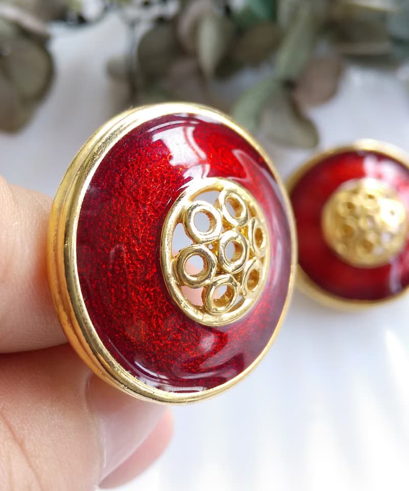 Vintage Jewelry 西洋古董飾品 細緻 經典款式 紅琺瑯 夾式耳環