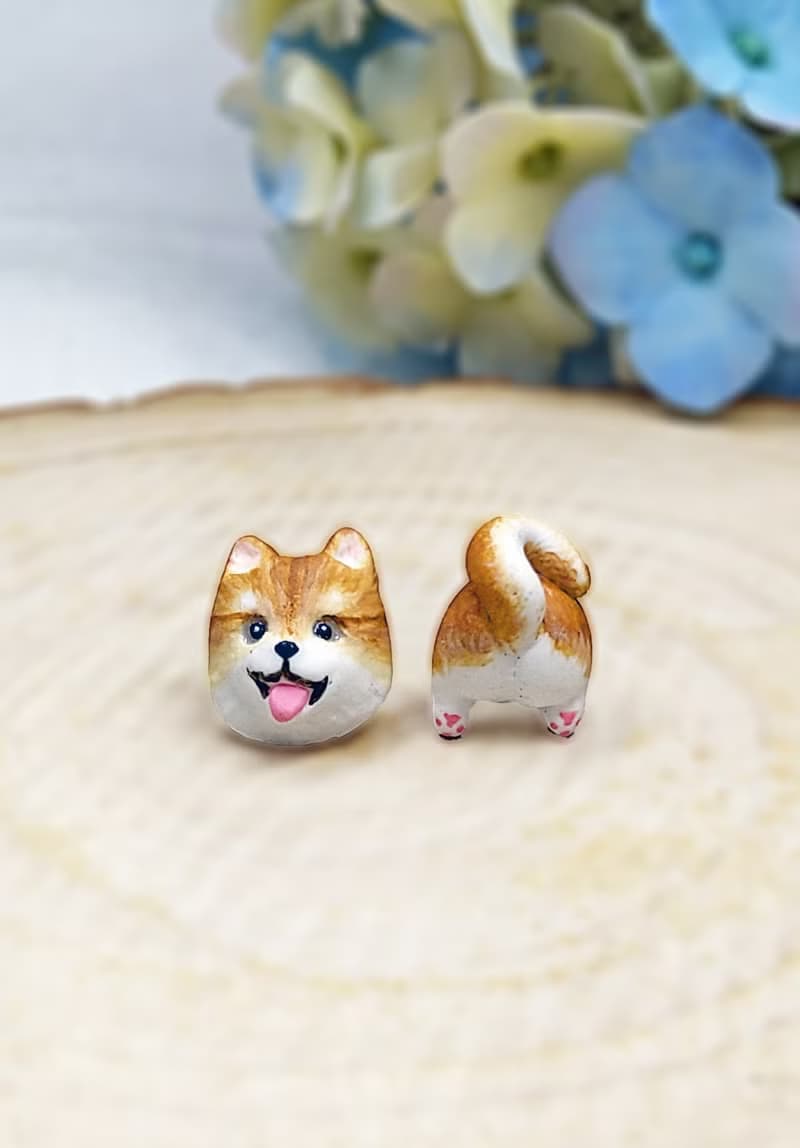 全手作 棕柴耳環 柴犬 防敏感耳針 耳釘/耳夾