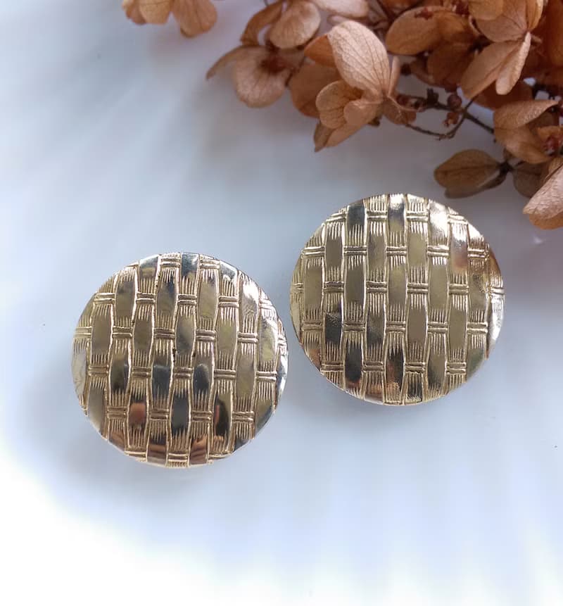 Vintage Jewelry 西洋古董飾品 牆紋 大圓 夾式耳環