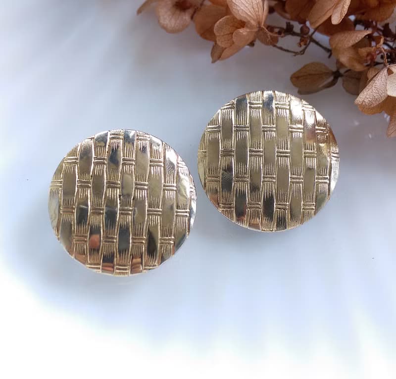 Vintage Jewelry 西洋古董飾品 牆紋 大圓 夾式耳環