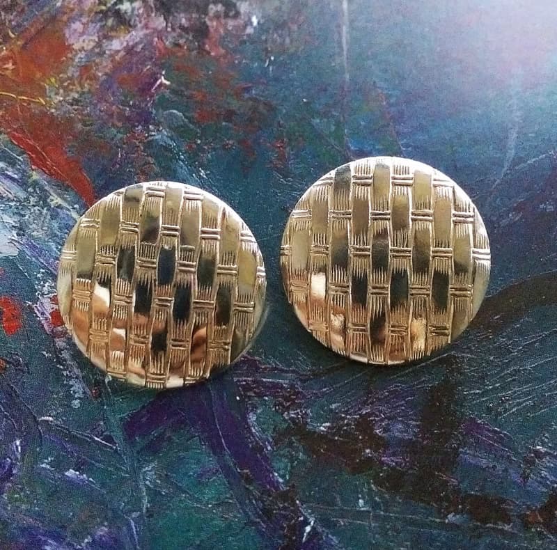 Vintage Jewelry 西洋古董飾品 牆紋 大圓 夾式耳環