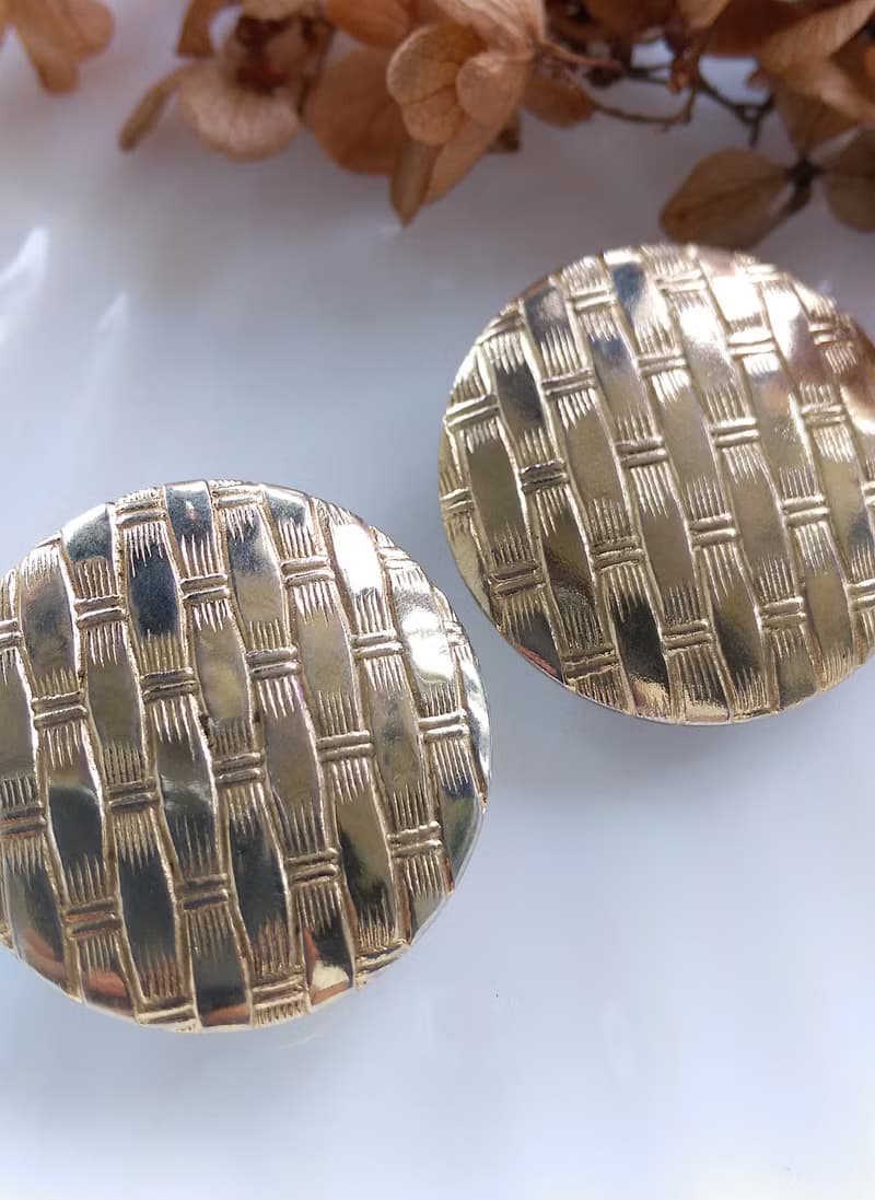 Vintage Jewelry 西洋古董飾品 牆紋 大圓 夾式耳環