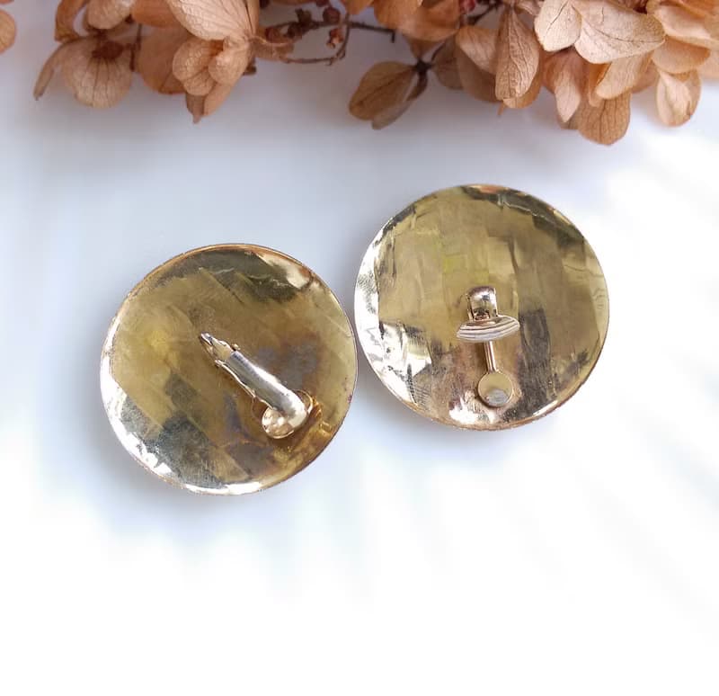 Vintage Jewelry 西洋古董飾品 牆紋 大圓 夾式耳環