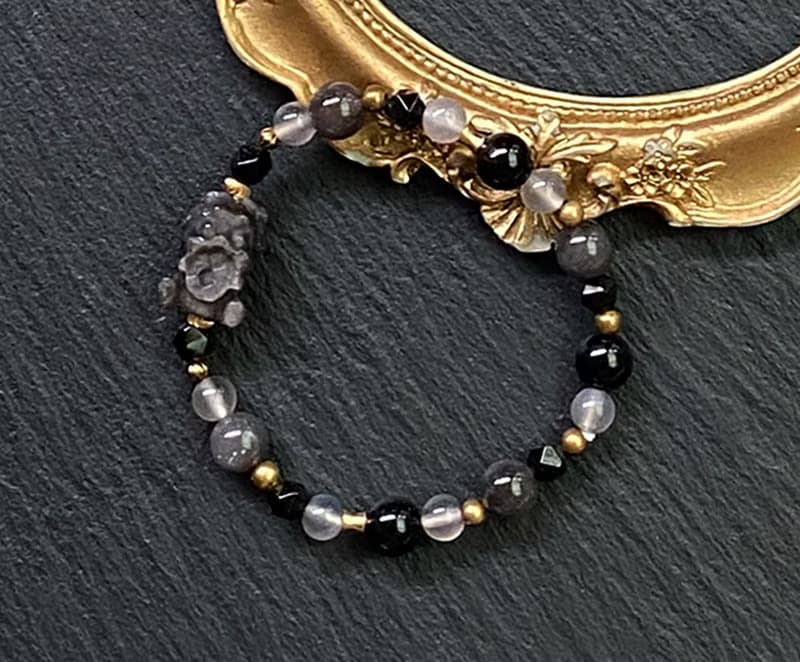 天狼星石x黑曜石x灰瑪瑙x銀曜石吞金獸黃銅手鍊 招財 避邪 旺事業