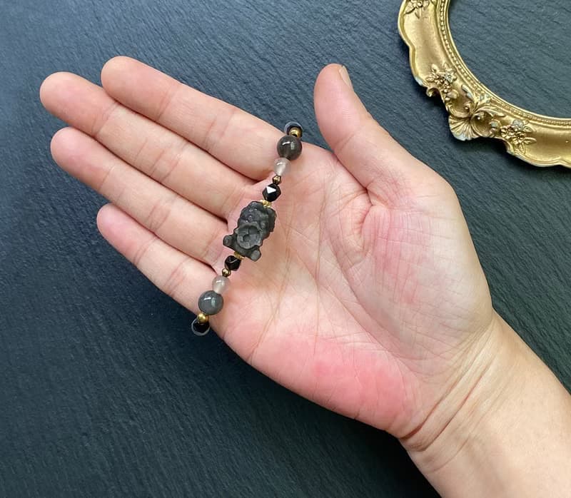 天狼星石x黑曜石x灰瑪瑙x銀曜石吞金獸黃銅手鍊 招財 避邪 旺事業