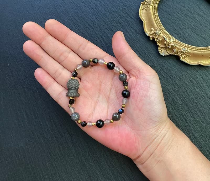 天狼星石x黑曜石x灰瑪瑙x銀曜石吞金獸黃銅手鍊 招財 避邪 旺事業