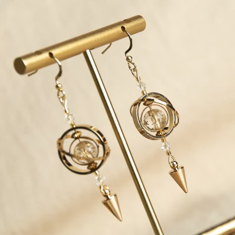 魔法星球耳環  金星概念色 透明鑲金雕刻星星 鍍真金 耳針 耳夾