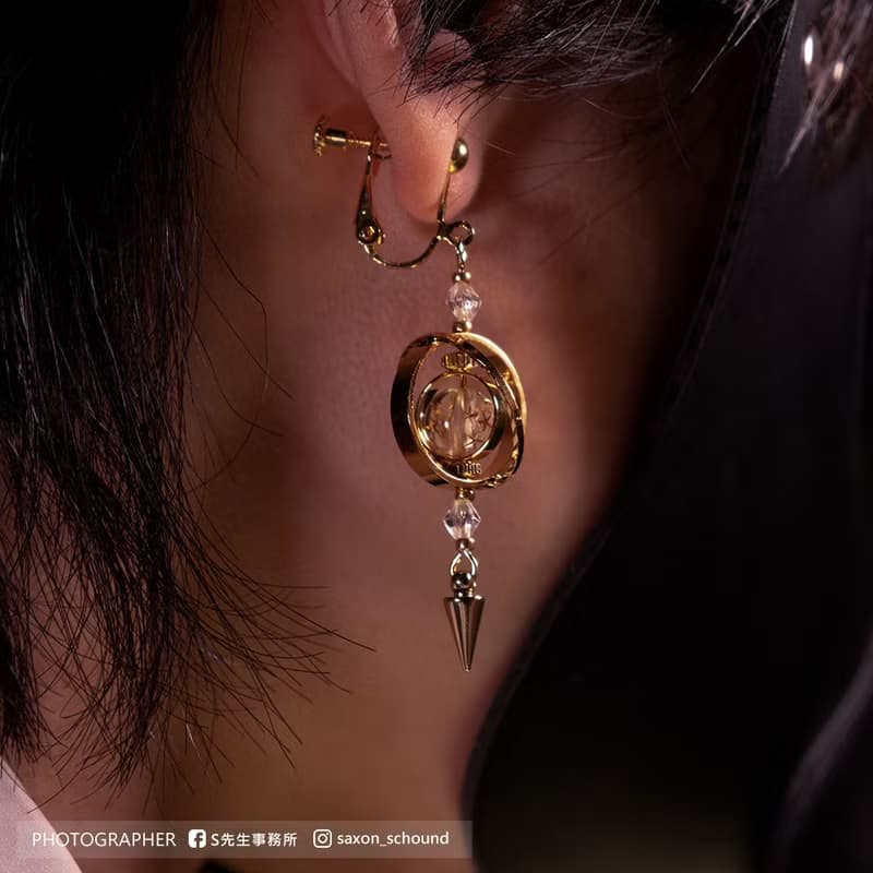 魔法星球耳環  金星概念色 透明鑲金雕刻星星 鍍真金 耳針 耳夾