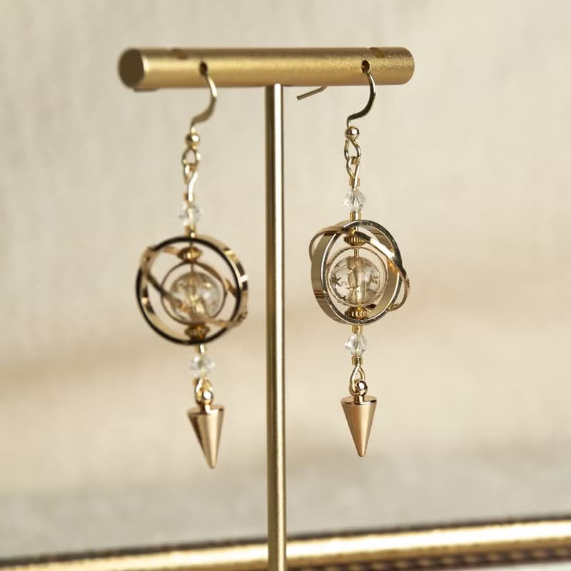 魔法星球耳環  金星概念色 透明鑲金雕刻星星 鍍真金 耳針 耳夾