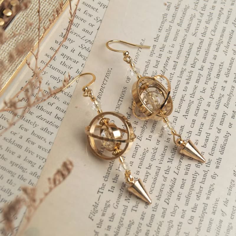 魔法星球耳環  金星概念色 透明鑲金雕刻星星 鍍真金 耳針 耳夾