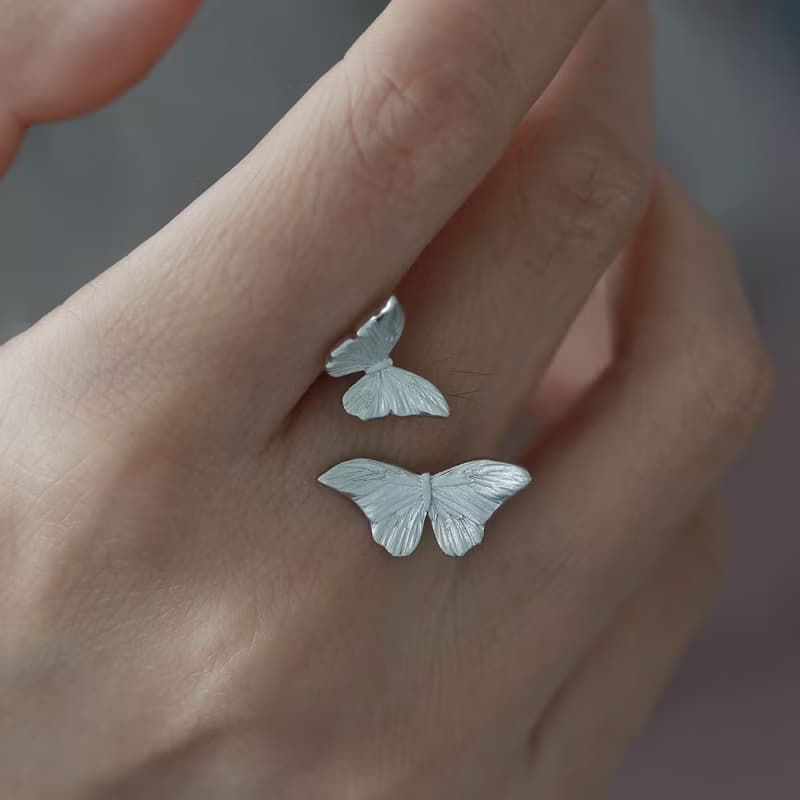 蝴蝶開口戒指 通體925銀鍍金可調節指環 閨蜜女友生日文藝禮物