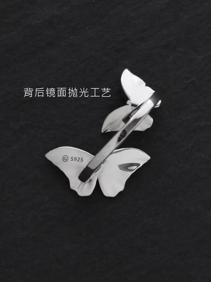 蝴蝶開口戒指 通體925銀鍍金可調節指環 閨蜜女友生日文藝禮物