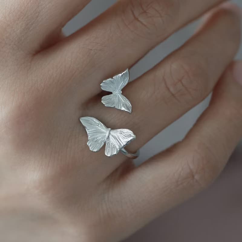蝴蝶開口戒指 通體925銀鍍金可調節指環 閨蜜女友生日文藝禮物