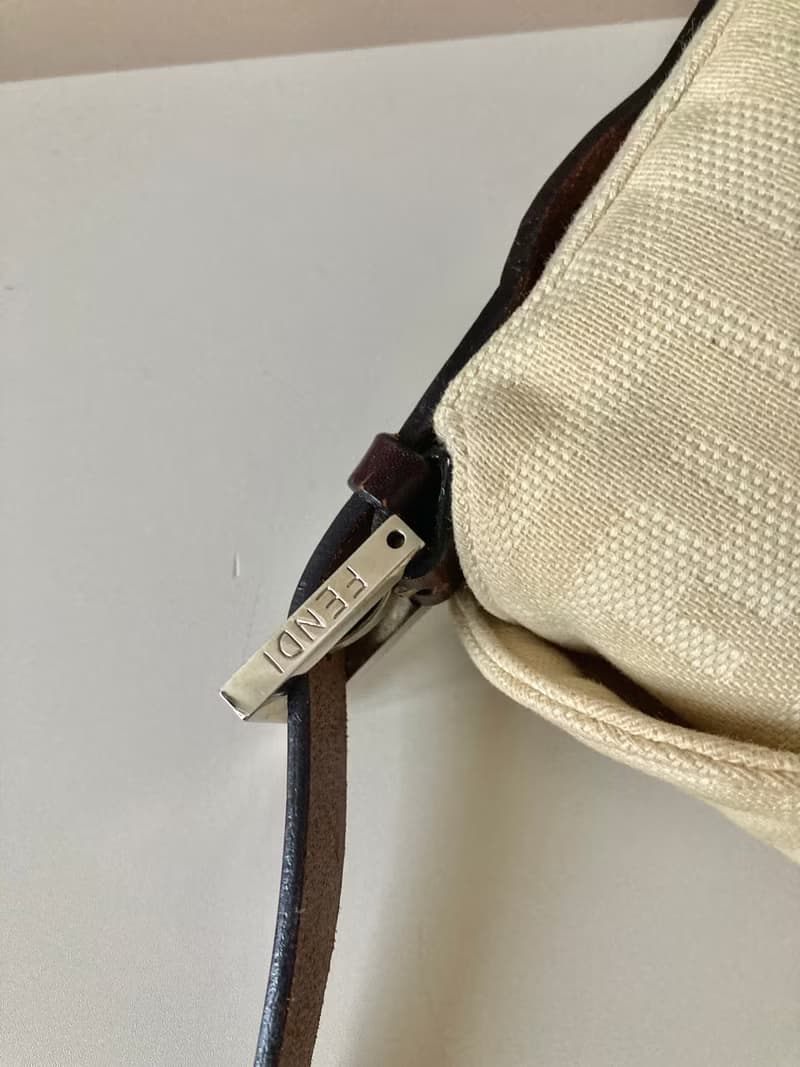 【初夏優惠】中古二手Fendi米白色老花腋下側背揹單肩小包手袋