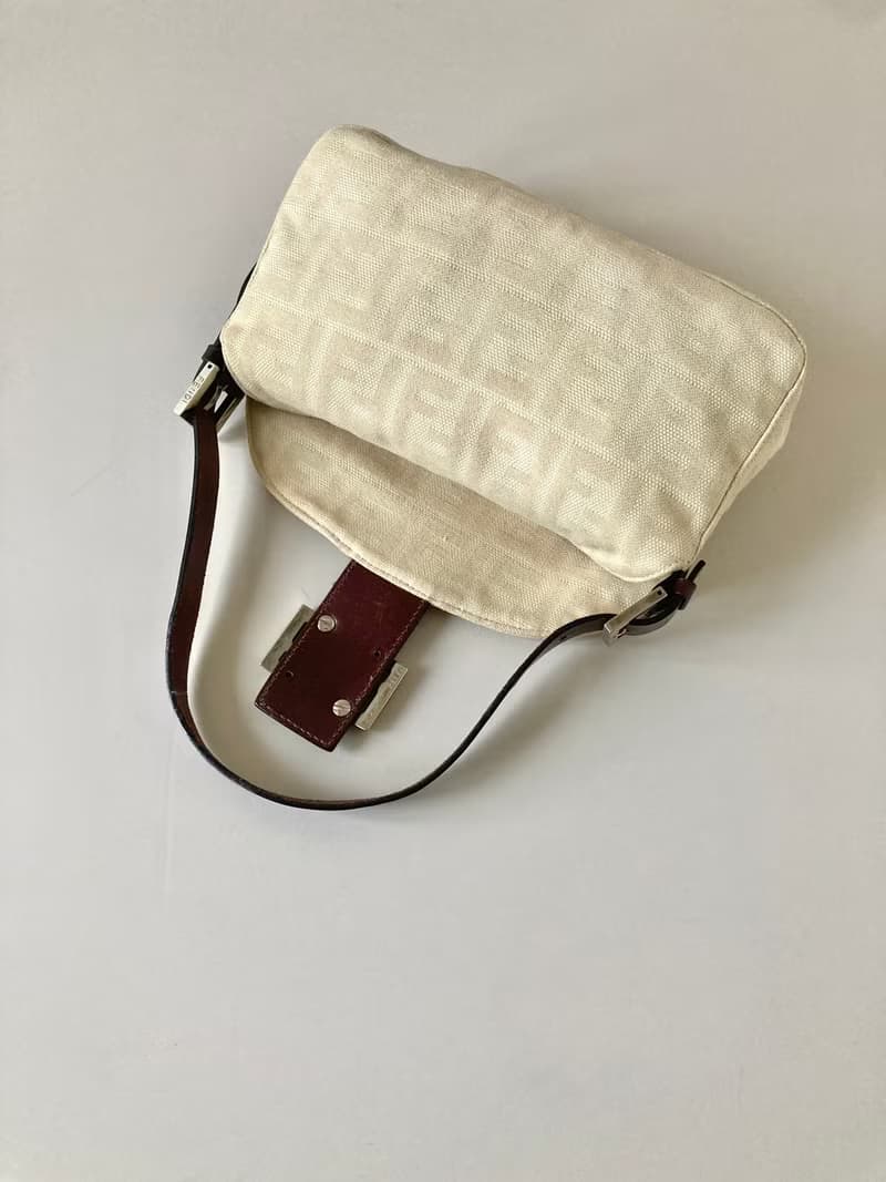 【初夏優惠】中古二手Fendi米白色老花腋下側背揹單肩小包手袋