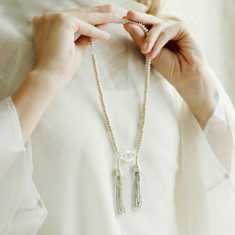 Handmade transformable silver necklace/bracelet with detachable tassels (N0134)