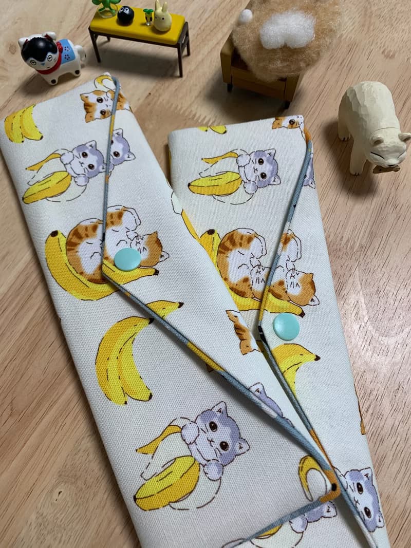 文青風環保純棉筷袋 抱枕貓咪 原胚米白 幸福滿滿 日本 潮物 收納