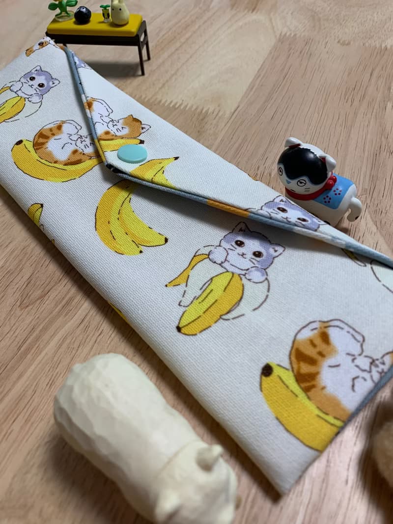 文青風環保純棉筷袋 抱枕貓咪 原胚米白 幸福滿滿 日本 潮物 收納