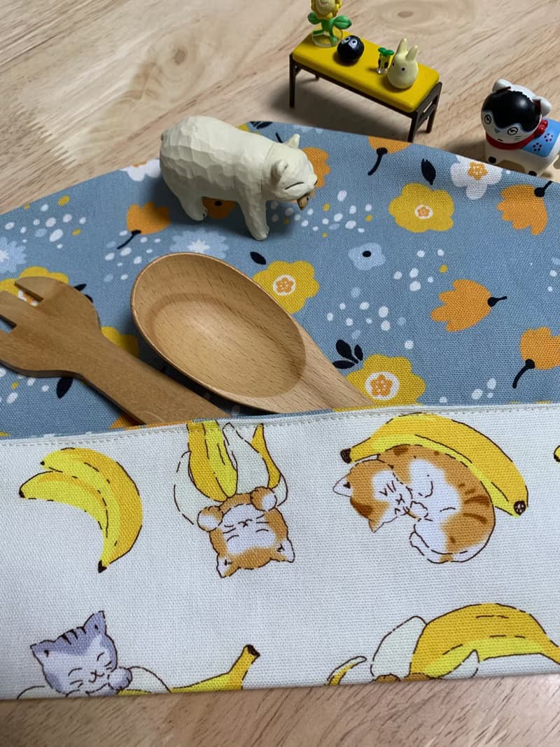 文青風環保純棉筷袋 抱枕貓咪 原胚米白 幸福滿滿 日本 潮物 收納