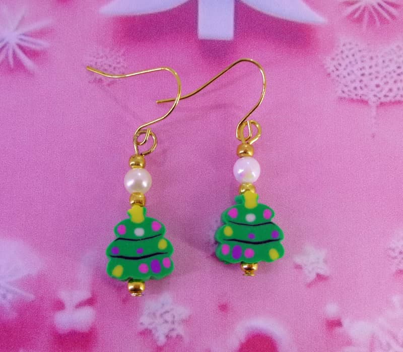 Handcrafted Christmas-Themed in Christmas Tree shaped Dangle Earrings