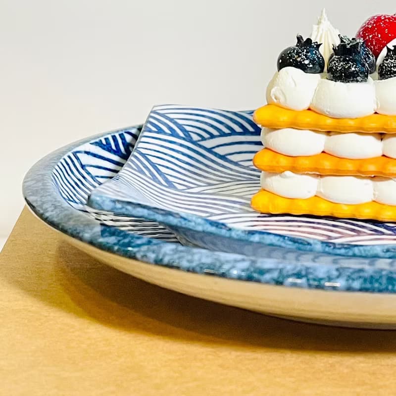 美濃燒-白雪青海波方型+大圓餐盤禮盒組-17.2/25cm