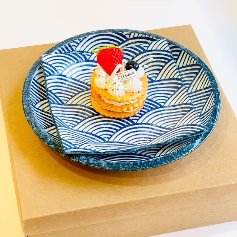 美濃燒-白雪青海波方型+大圓餐盤禮盒組-17.2/25cm