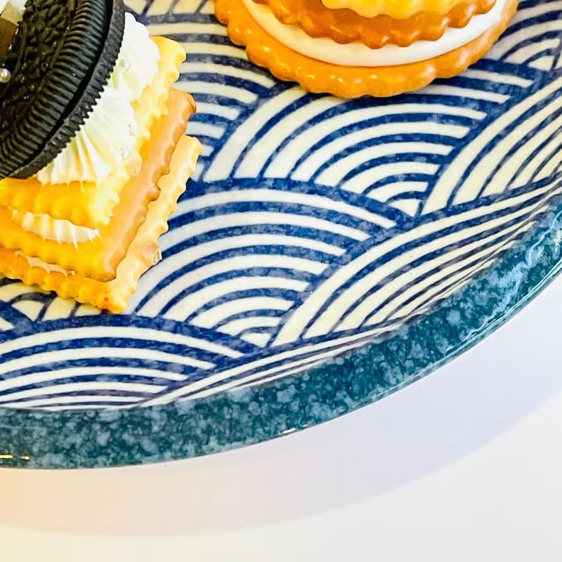 美濃燒-白雪青海波方型+大圓餐盤禮盒組-17.2/25cm