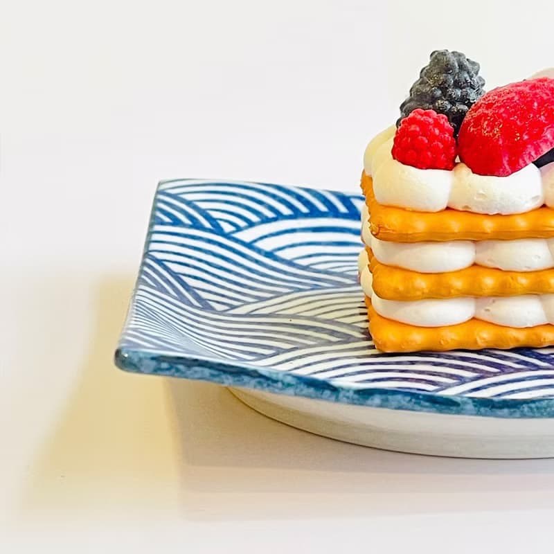 美濃燒-白雪青海波方型+大圓餐盤禮盒組-17.2/25cm