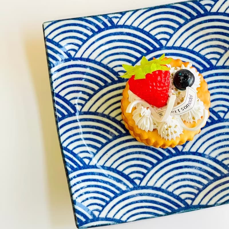 美濃燒-白雪青海波方型+大圓餐盤禮盒組-17.2/25cm