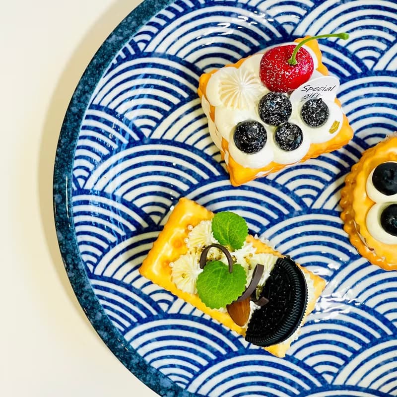 美濃燒-白雪青海波方型+大圓餐盤禮盒組-17.2/25cm