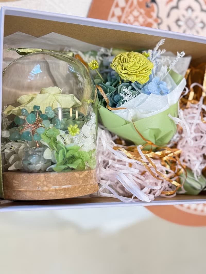 永生花水晶樹 x 香氛花束 精緻療癒系花禮組合