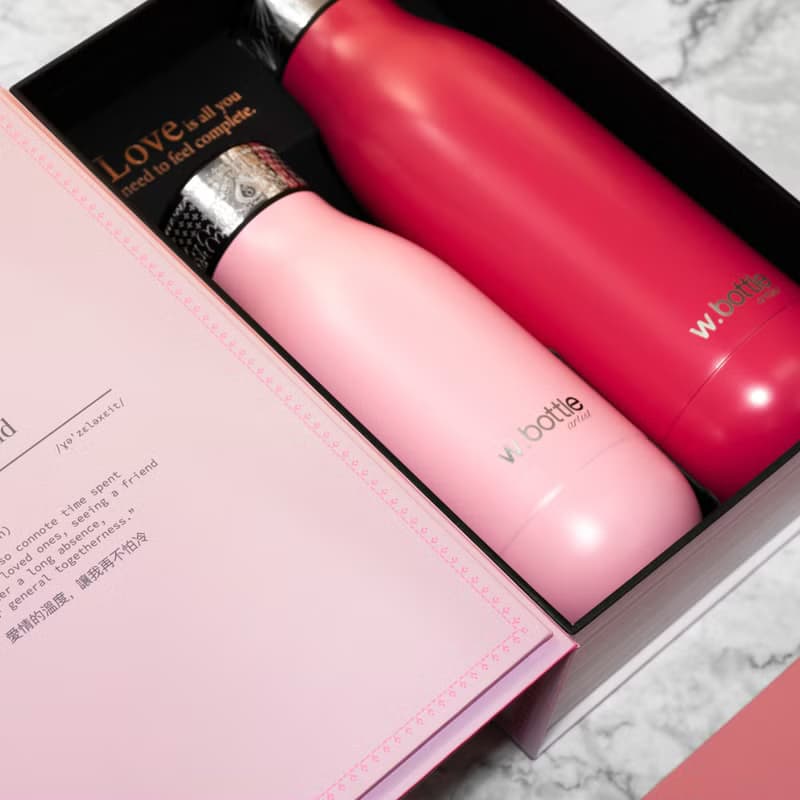 wbottle 保溫瓶情人節禮盒情侶禮物套裝304不銹鋼雙層真空泡茶杯