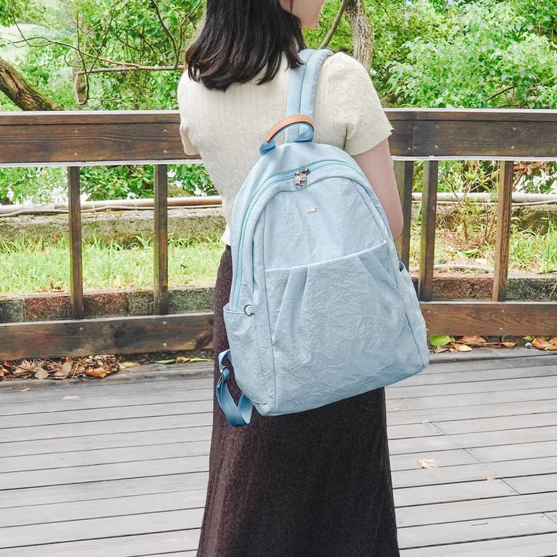 (粉嫩藍)輕盈紙感甜美系休閒旅行後背包(大款)33571