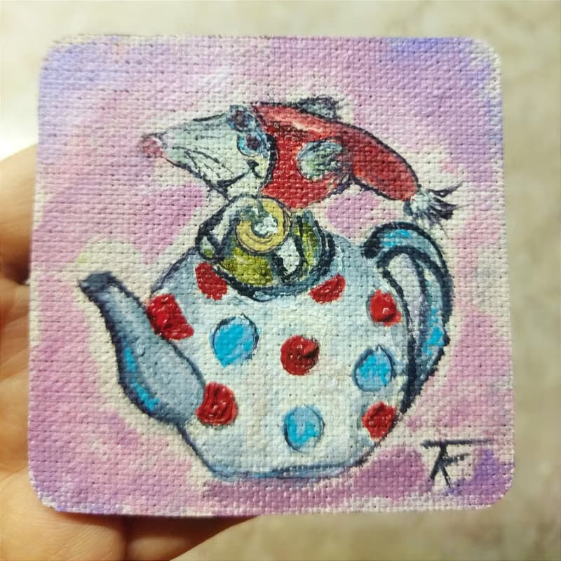 Set. Original oil painting on canvas on a magnet. 2 pieces.