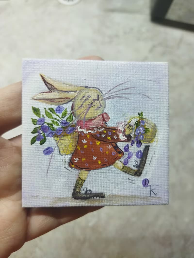 Set. Original oil painting on canvas on a magnet. 2 pieces.