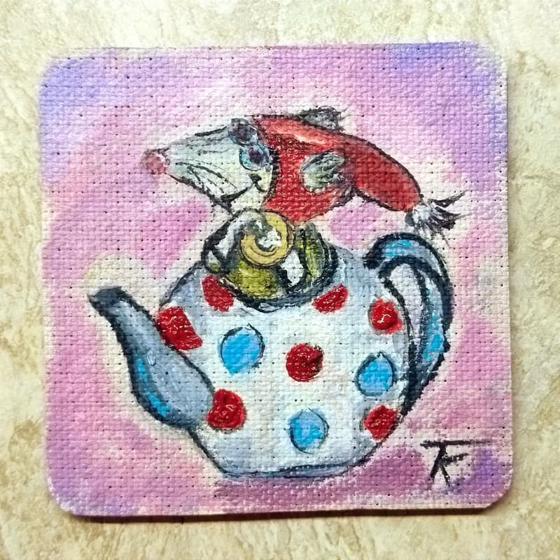 Set. Original oil painting on canvas on a magnet. 2 pieces.