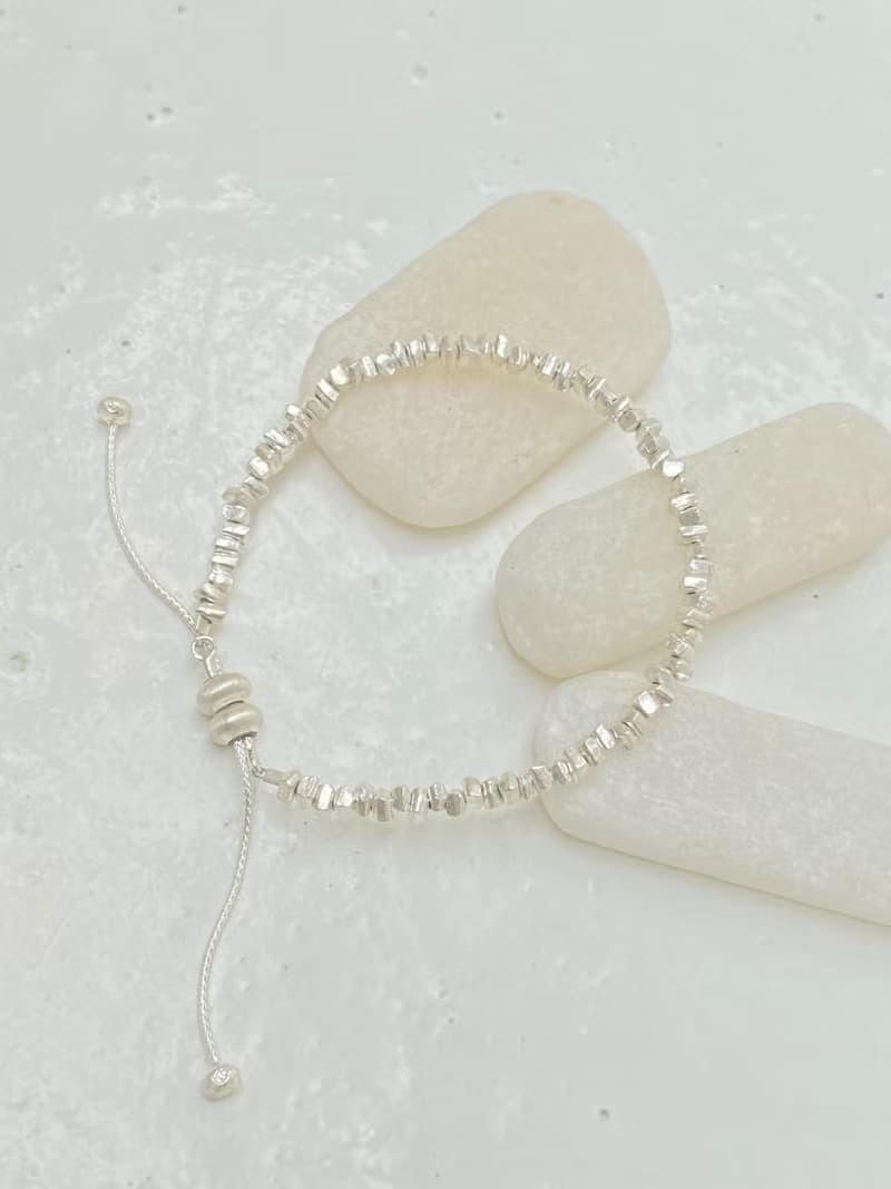 Handmade minimal silver nuggets pull-chain bracelet (B0094)